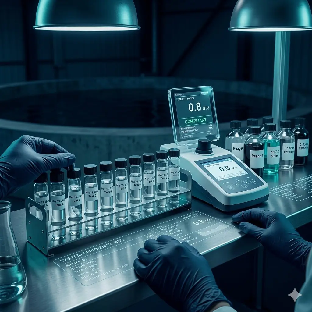Alkalinity adjustment chemical testing in wastewater lab