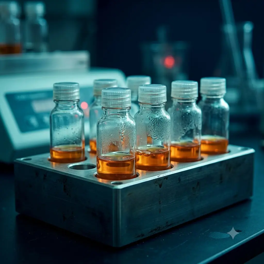COD test vials with dichromate reagent in a heated digestion reactor block